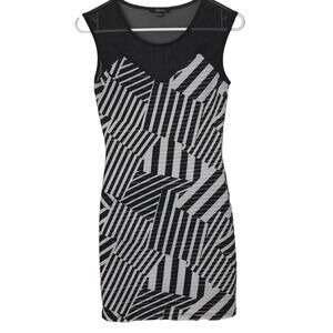 Soprano Black/White Print Fitted Dress, Size S